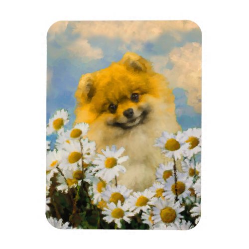 Pomeranian in Daisies Painting _ Original Dog Art Magnet