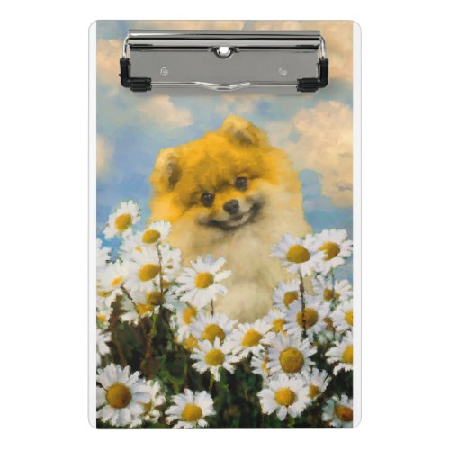 Pomeranian in Daisies Painting _ Original Dog Art Mini Clipboard