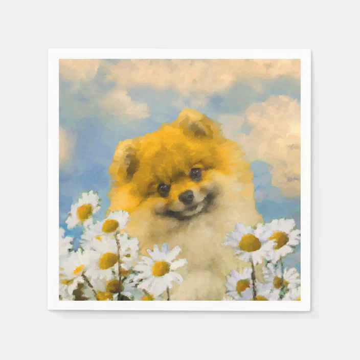 Pomeranian In Daisies Painting Original Dog Art Napkins Zazzle Com