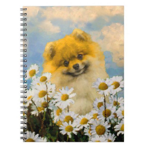 Pomeranian in Daisies Painting _ Original Dog Art Notebook