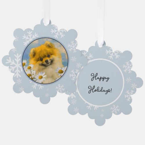 Pomeranian in Daisies Painting _ Original Dog Art Ornament Card