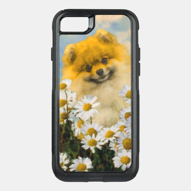 Pomeranian in Daisies Painting - Original Dog Art Otterbox iPhone Case (Back)