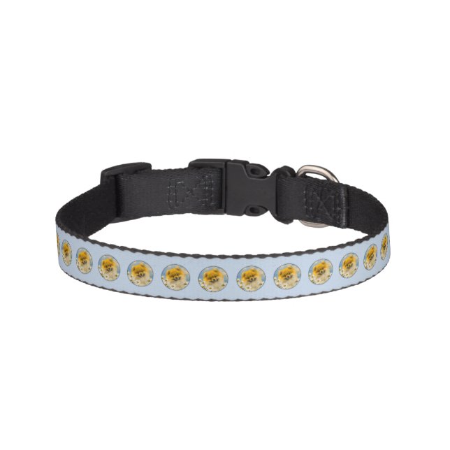 Pomeranian in Daisies Painting - Original Dog Art Pet Collar (Front)