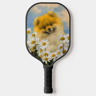 Pomeranian in Daisies Painting - Original Dog Art Pickleball Paddle