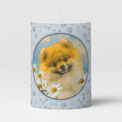Pomeranian in Daisies Painting _ Original Dog Art Pillar Candle