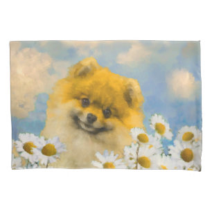 Pomeranian in Daisies Painting - Original Dog Art Pillow Case