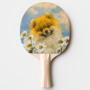 Pomeranian in Daisies Painting - Original Dog Art Ping-Pong Paddle