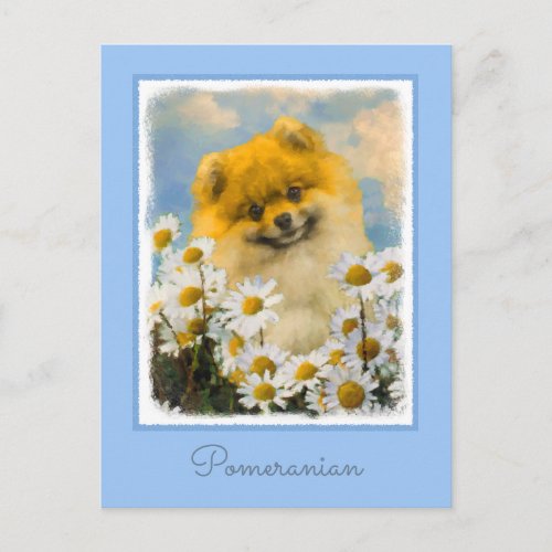 Pomeranian in Daisies Painting _ Original Dog Art Postcard