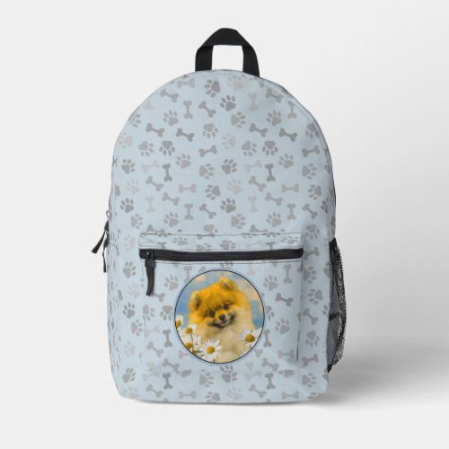 Pomeranian in Daisies Painting _ Original Dog Art Printed Backpack
