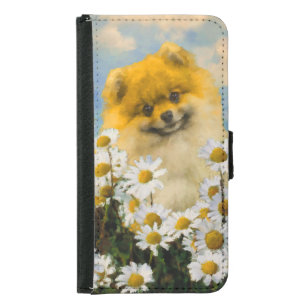 Pomeranian in Daisies Painting - Original Dog Art Samsung Galaxy S5 Wallet Case