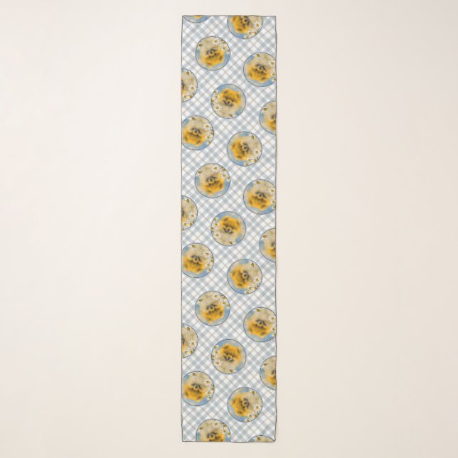 Pomeranian in Daisies Painting Original Dog Art Scarf (Front)