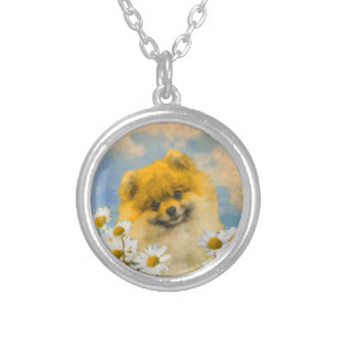 Pomeranian Pom Dog Pup Acrylic Pendant Necklace Floral Pink Jewelry 