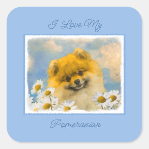 Pomeranian in Daisies Painting _ Original Dog Art  Square Sticker