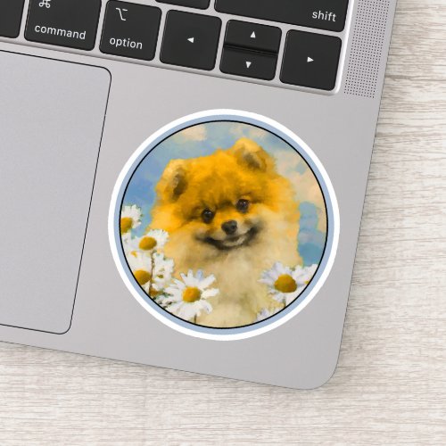 Pomeranian in Daisies Painting _ Original Dog Art Sticker