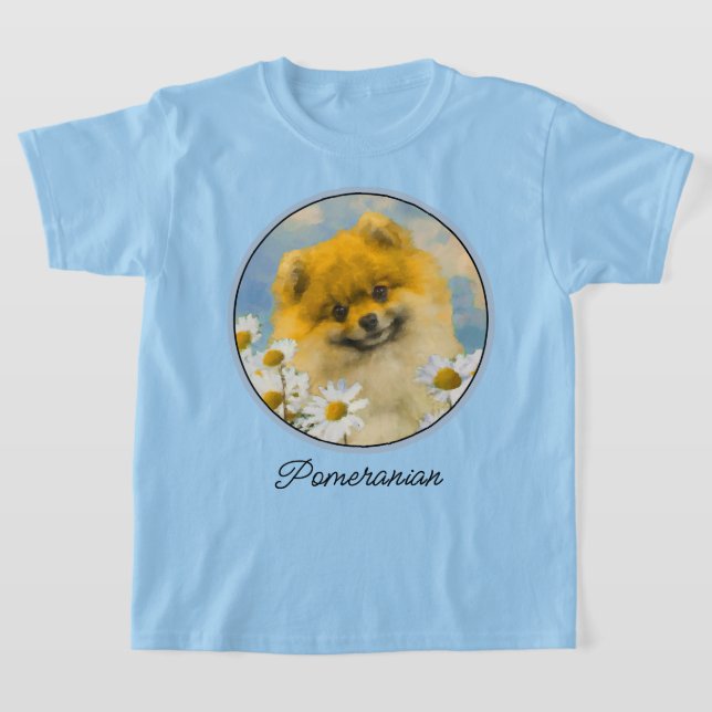 Pomeranian in Daisies Painting - Original Dog Art T-Shirt (Laydown)