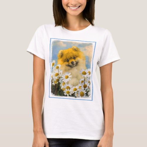 Pomeranian in Daisies Painting _ Original Dog Art T_Shirt