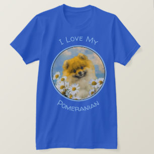 Pomeranian in Daisies Painting - Original Dog Art T-Shirt