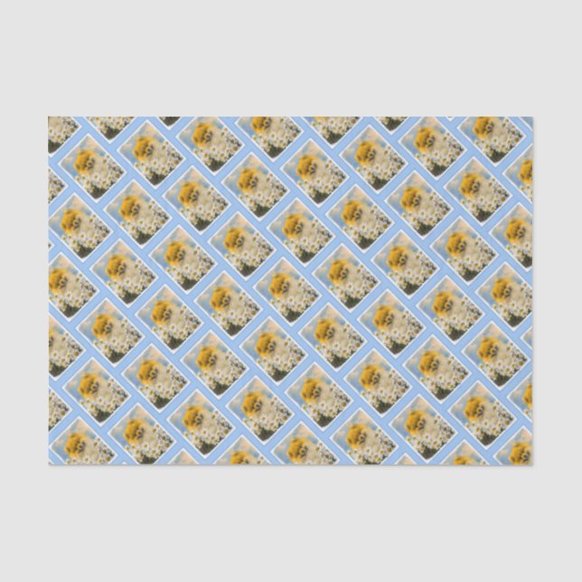 Pomeranian in Daisies Painting - Original Dog Art Tissue Paper (Front)