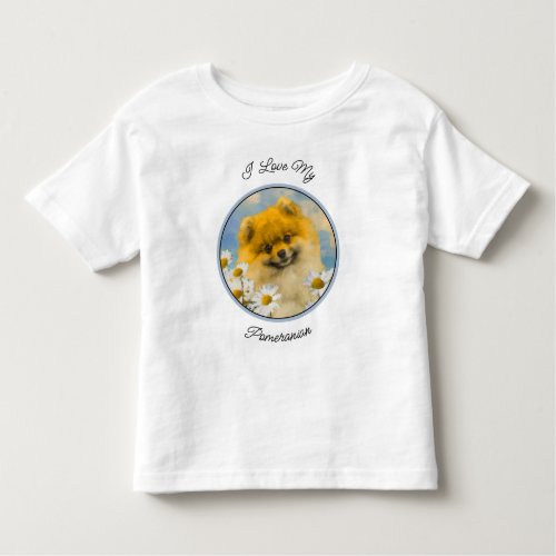 Pomeranian in Daisies Painting _ Original Dog Art Toddler T_shirt