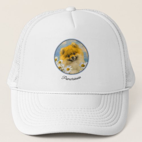 Pomeranian in Daisies Painting _ Original Dog Art Trucker Hat