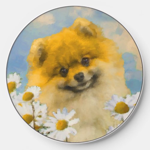 Pomeranian in Daisies Painting _ Original Dog Art Wireless Charger