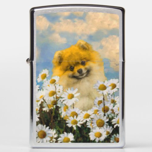 Pomeranian in Daisies Painting _ Original Dog Art Zippo Lighter