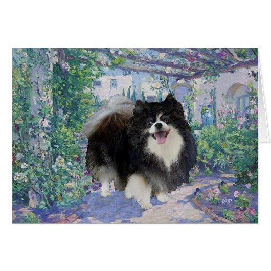 Pomeranian in Flower Garden (Front Horizontal)
