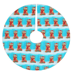 Pomeranian in snow with Christmas gifts Brushed Polyester Tree Skirt