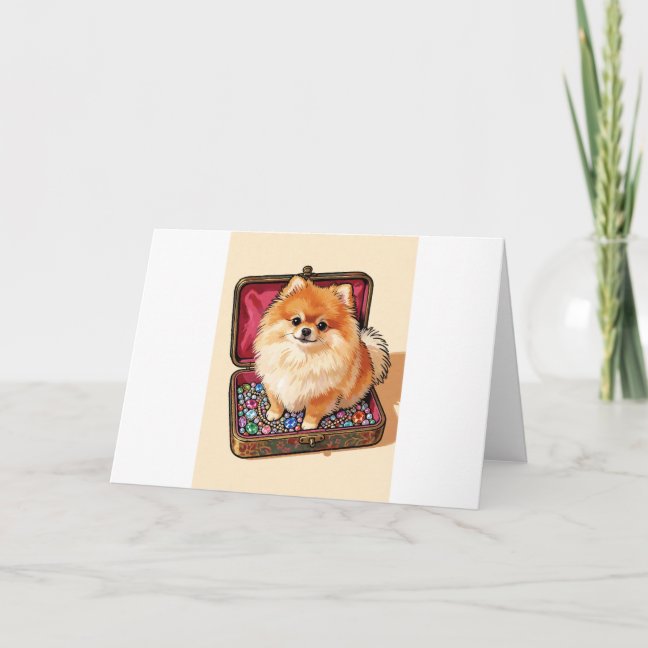 Pomeranian Jewelry Box Sparkle Greeting Card