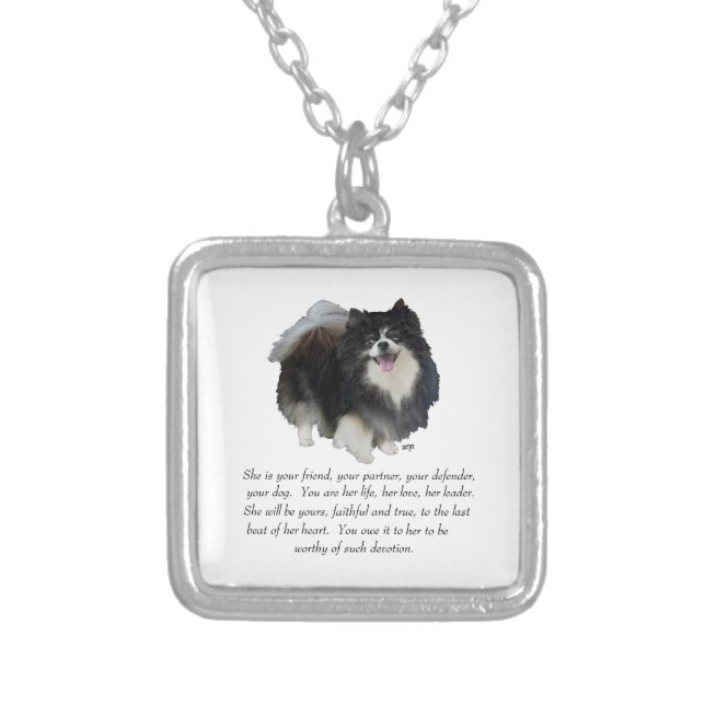 Pomeranian Keepsake Female Silver Plated Necklace (Front)