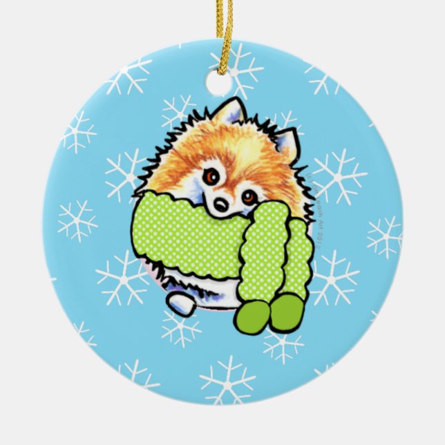 Pomeranian Let it Snow Ceramic Ornament (Front)
