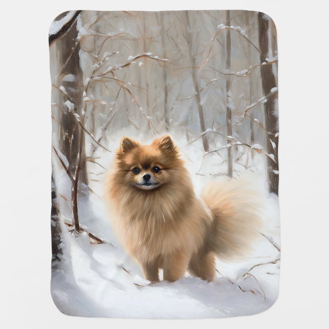 Pomeranian Let It Snow Christmas Baby Blanket (Front)