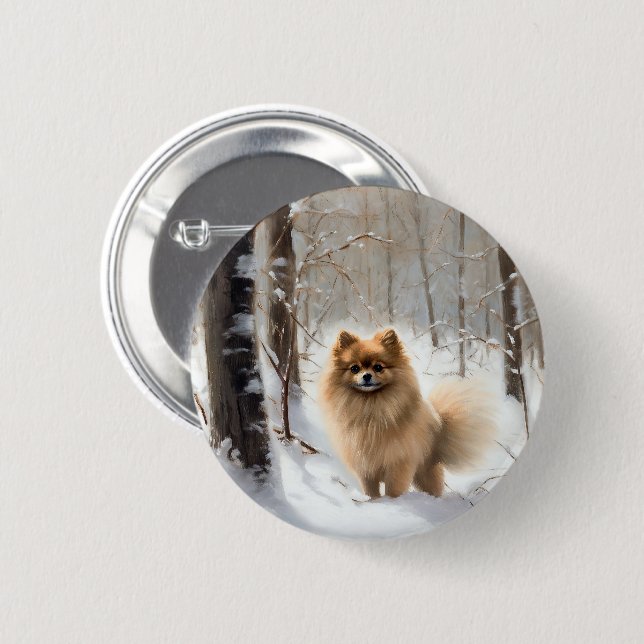 Pomeranian Let It Snow Christmas Button (Front & Back)