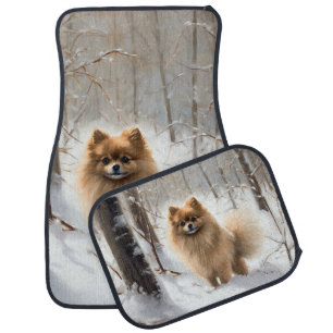 Pomeranian Let It Snow Christmas Car Floor Mat