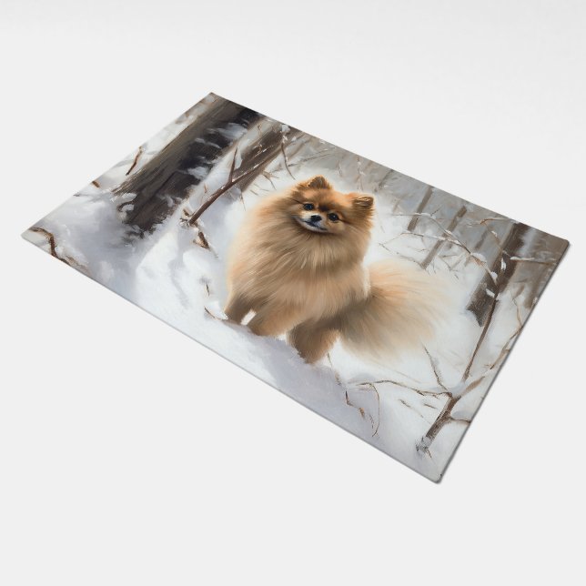 Pomeranian Let It Snow Christmas Doormat (Angled)