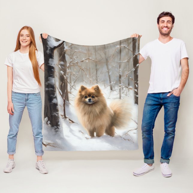 Pomeranian Let It Snow Christmas Fleece Blanket (In Situ)