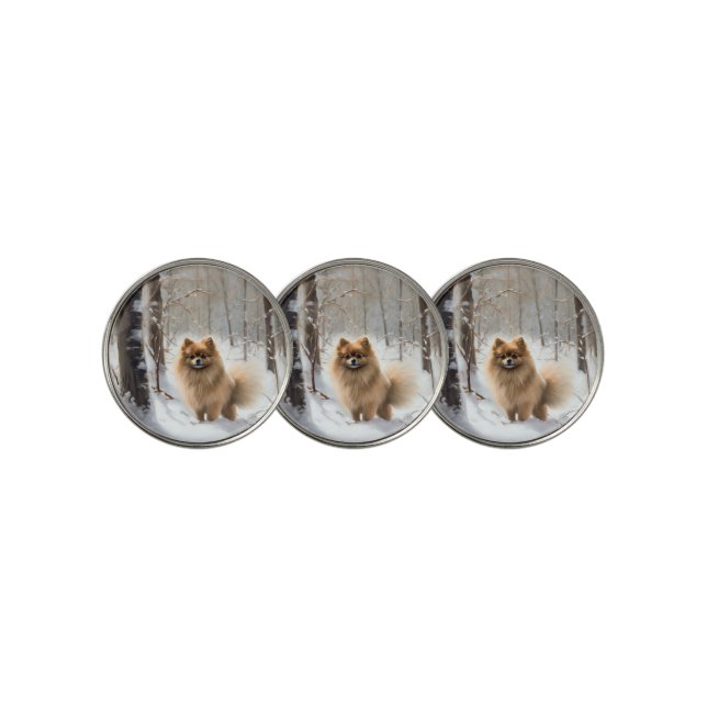 Pomeranian Let It Snow Christmas Golf Ball Marker (3 Up)