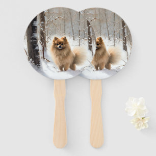 Pomeranian Let It Snow Christmas Hand Fan