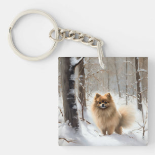 Pomeranian Let It Snow Christmas Keychain