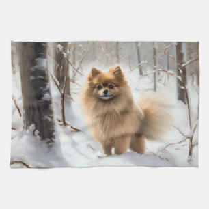 Pomeranian Let It Snow Christmas Kitchen Towel