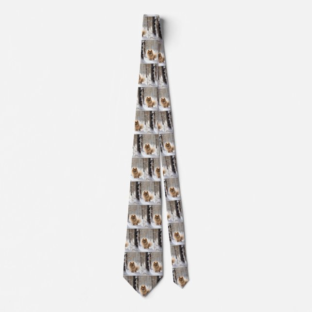 Pomeranian Let It Snow Christmas Neck Tie (Front)