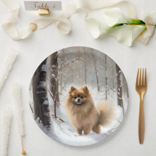 Pomeranian Let It Snow Christmas Paper Plates