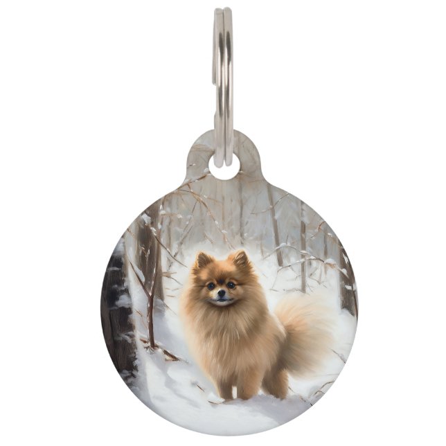 Pomeranian Let It Snow Christmas Pet ID Tag (Front)