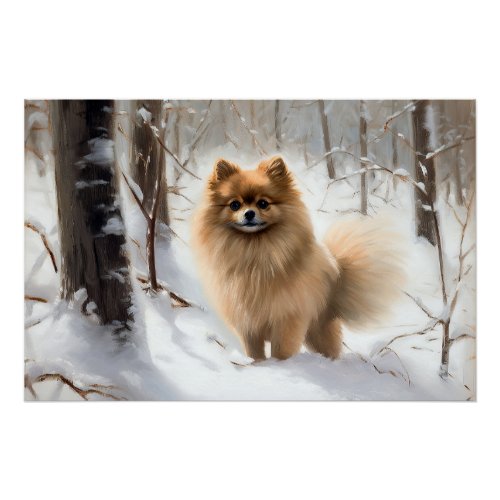 Pomeranian Let It Snow Christmas Poster