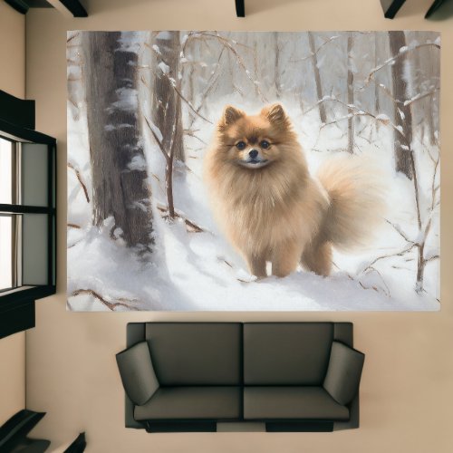 Pomeranian Let It Snow Christmas Rug