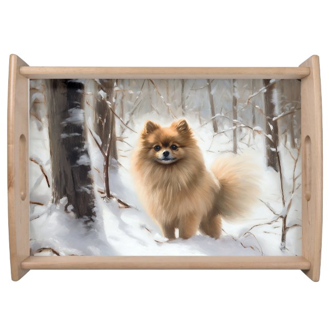 Pomeranian Let It Snow Christmas Serving Tray (Front)
