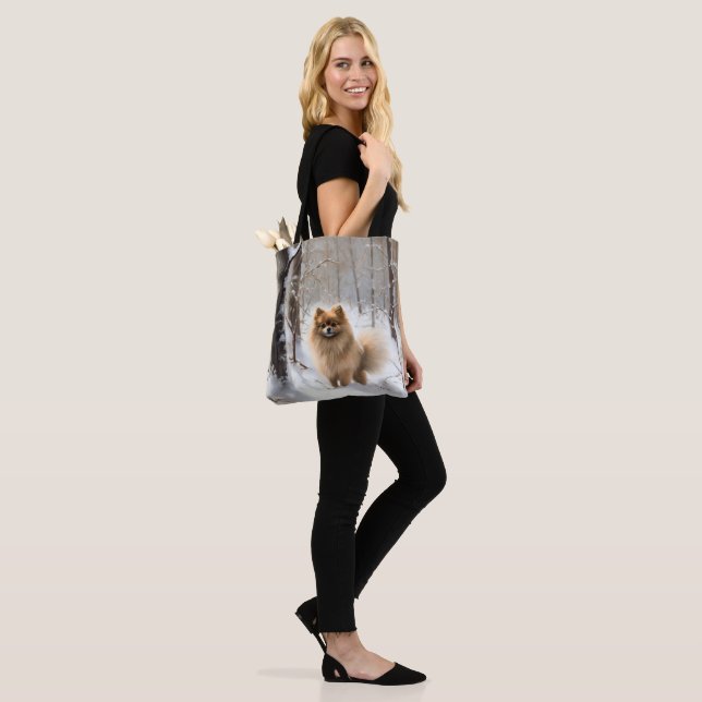 Pomeranian Let It Snow Christmas Tote Bag (On Model)