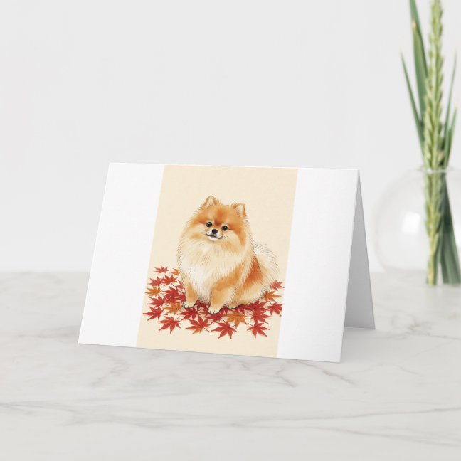 Pomeranian Maple Leaf Scatter Greeting Card