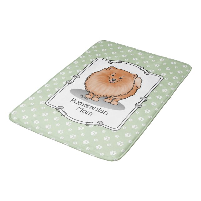 Pomeranian Mom Pom Mom (orange red) Cute Dog Mom Bath Mat (Angled)