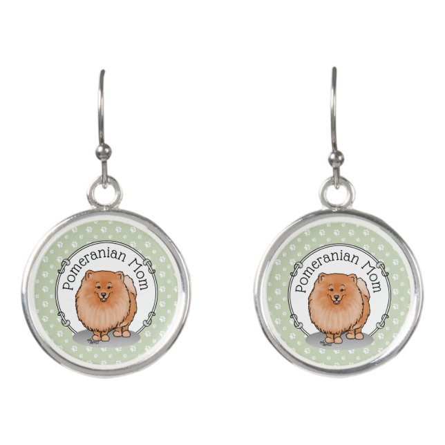 Pomeranian Mom Pom Mom (orange red) Cute Dog Mom Earrings (Front)